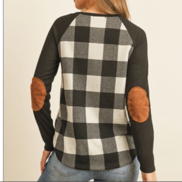 Black & White Buffalo Check, Elbow Patch Top - Picture 6 of 6